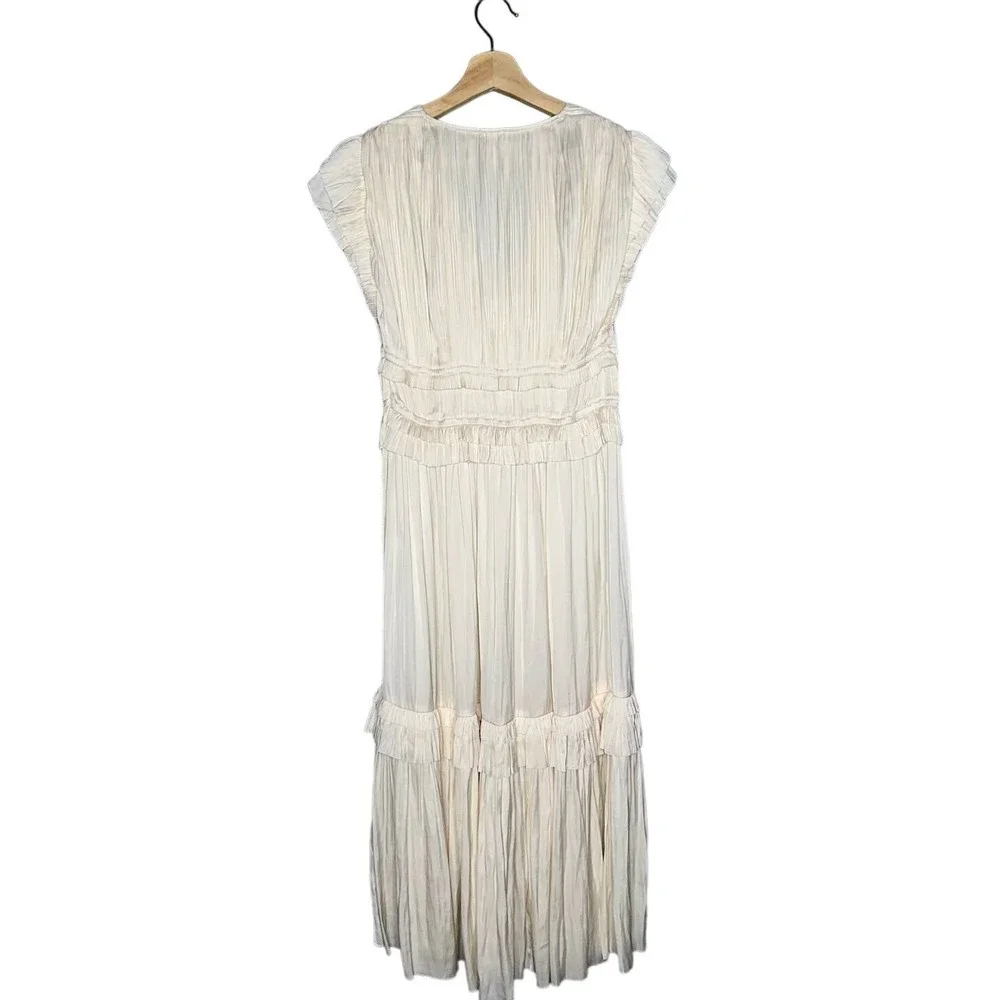 Ulla Johnson Jolee Plisse Satin Midi Dress in Ivory Size 6 Pleated Cream Gown - Picture 8 of 11